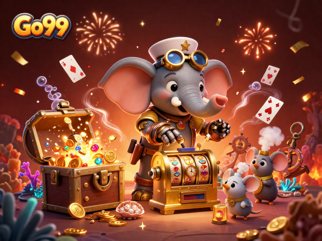Experience the excitement of Go99 with a vibrant steampunk casino scene and dynamic characters.