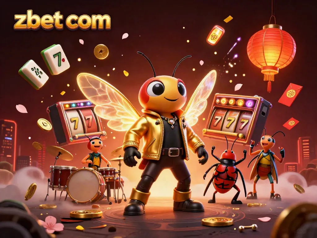Experience thrilling wins with zbet com as a 3D cartoon cicada rock star and friends celebrate in a vibrant casino.