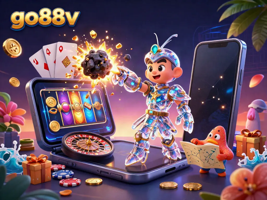Engage in exciting gameplay at go88v with a vibrant 3D illustration of a galactic samurai mantis shrimp and starfish.