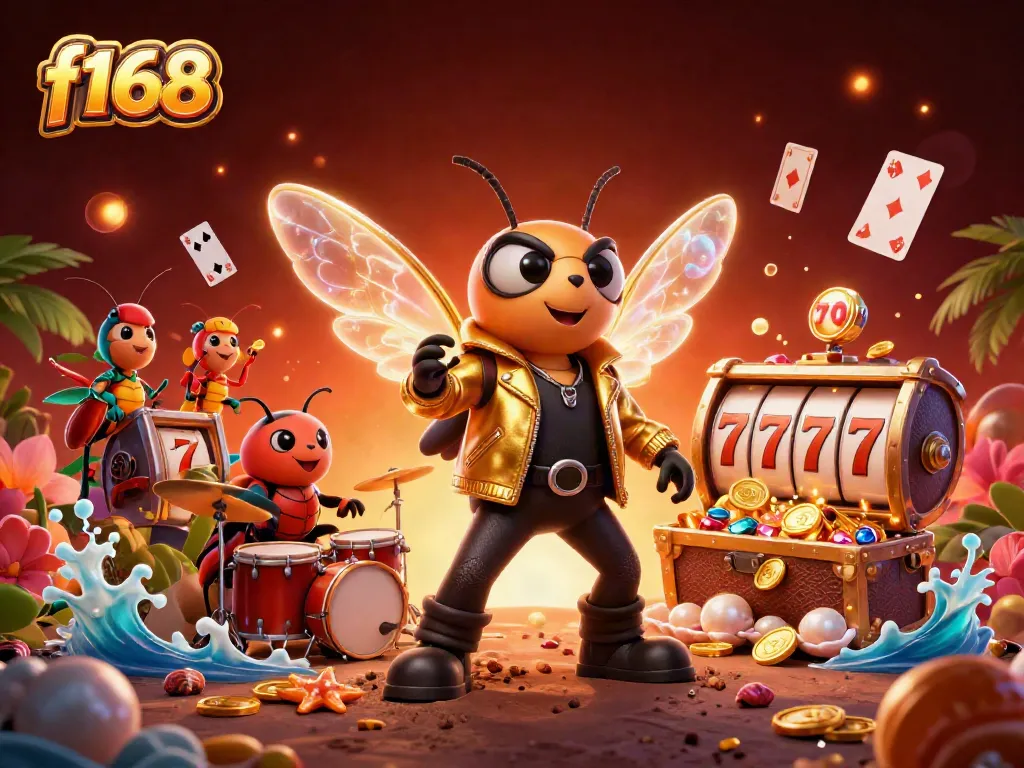 Experience the colorful world of f168 casino games with a lively rock star theme.