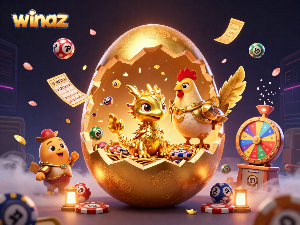 Winaz features a gambling scene with a golden dragon and dynamic lottery elements.