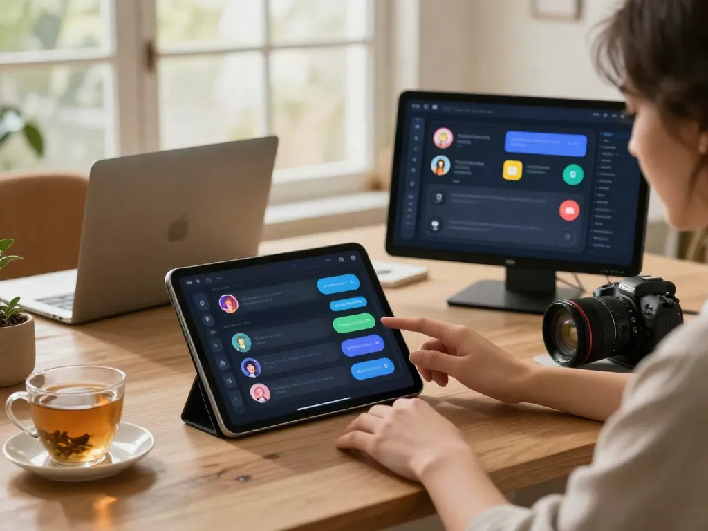 Interactive spicy chat ai chatbot experience on a tablet in a cozy workspace.